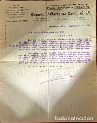 Commercial Letters: Carta comercial. Comercial Carreras Doria, S.A. Hules de todas clases. Barcelona. Espa&ntilde;a 1924