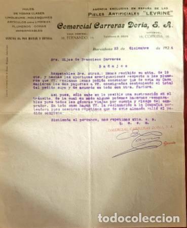 Commercial Letters: Carta comercial. Comercial Carreras Doria, S.A. Hules de todas clases. Barcelona. Espa&ntilde;a 1924
