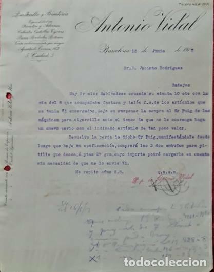 Commercial Letters: Carta comercia. Antonio Vidal. Quincalla y Bisuter&iacute;a. Barcelona. Espa&ntilde;a 1917
