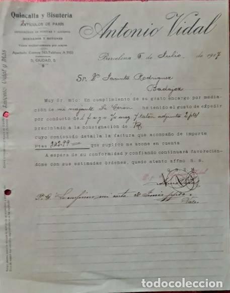 Commercial Letters: Carta comercial. Antonio Vidal. Quincalla y Bisuter&iacute;a. Barcelona. Espa&ntilde;a 1917