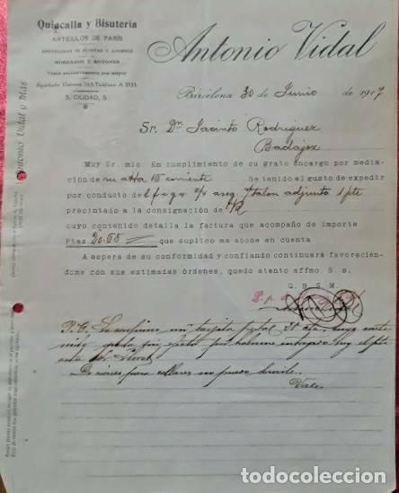 Commercial Letters: Carta comercial. Antonio Vidal. Quincalla y Bisuter&iacute;a. Barcelona. Espa&ntilde;a 1917