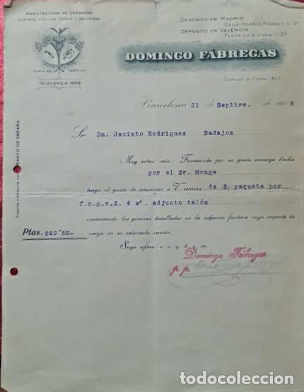 Commercial Letters: Carta comercial. Domingo F&aacute;bregas. Manufactura de corbatas. Barcelona. Espa&ntilde;a 1918