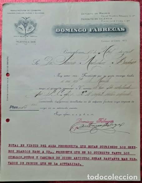 Commercial Letters: Carta comercial. Domingo F&aacute;bregas. Manufactura de corbatas. Barcelona. Espa&ntilde;a 1918