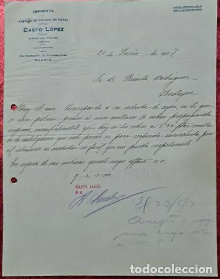 Commercial Letters: Carta comercial. Casto L&oacute;pez. Imprenta. F&aacute;brica de bolsas de papel. Madrid. Espa&ntilde;a 1917