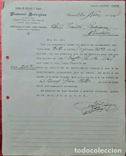 Commercial Letters: Carta comercial. Florencio Rodriguez. F&aacute;brica de juguetes y baules. C&aacute;ceres. Espa&ntilde;a 1920