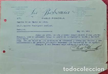 Cartas comerciais: Carta comercial. Pablo Poncela. La Bohemia. Bisuter&iacute;a-Quincalla. Madrid 1923