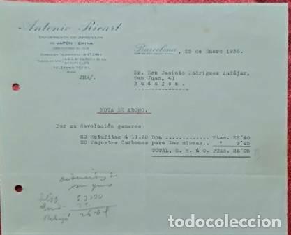 Cartas comerciais: Carta comercial. Antonio Ricart. Importaci&oacute;n art&iacute;culos Jap&oacute;n y China. Barcelona. Espa&ntilde;a 1936