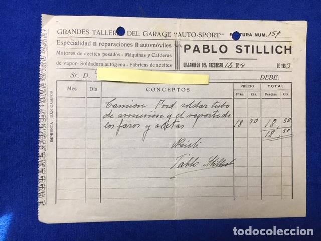 Cartas comerciais: Antigua Carta comercial Taller Garage Pablo Stiillich . Villanueva del Arzobispo ( Ja&eacute;n ) 1933