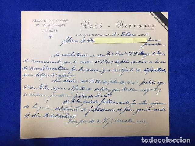 Cartas comerciais: Antigua Carta comercial Va&ntilde;&oacute; Hermanos : F&aacute;brica Aceites. Sorihuela del Guadalimar ( Ja&eacute;n ) 1943