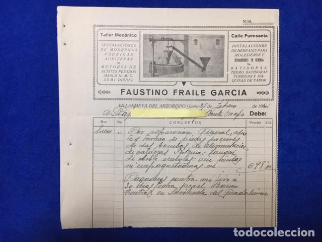 Cartas comerciais: Antigua Carta comercial Taller Faustino Fraile Garc&iacute;a. Villanueva del Arzobispo ( Ja&eacute;n ) 1941