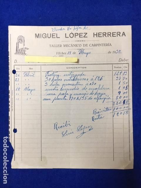 Cartas comerciais: 2 Antiguas Cartas comerciales M. L&oacute;pez Herrera : Taller Carpinter&iacute;a. Vilches ( Ja&eacute;n ) 1932