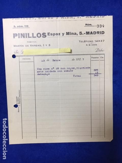 Cartas comerciais: Antigua Carta comercial Pinillos Espoz y Mina . Madrid A&ntilde;o 1927