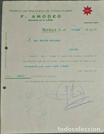 Lettere commerciali: Carta comercial. F. Amodeo. Suc. de Li&ntilde;&aacute;n. F&aacute;brica de molduras. Sevilla. Espa&ntilde;a 1932