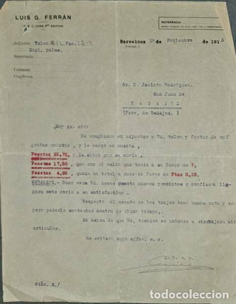 Lettere commerciali: Carta comercial. Luis G. Ferr&aacute;n. Barcelona. Espa&ntilde;a 1913