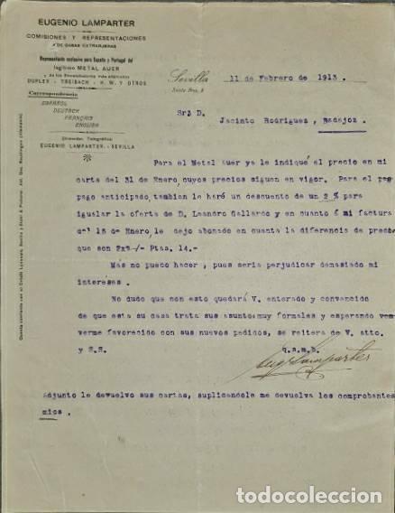 Lettere commerciali: Carta comercial. Eugenio Lamparter. Comisiones y Representaciones. Sevilla. Espa&ntilde;a 1913