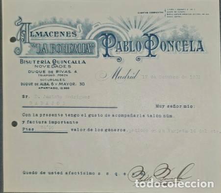 Lettere commerciali: Carta comercial. Pablo Poncela. La Bohemia. Bisuter&iacute;a-Quincalla. Madrid 1931