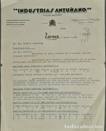 Lettere commerciali: Carta comercial.Juan Antu&ntilde;ano. Industrias Antu&ntilde;ano. Guip&uacute;zcoa. Espa&ntilde;a 1935