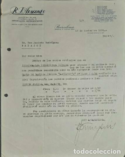 Lettere commerciali: Carta comercial. R. J. Aragon&eacute;s. Barcelona. Espa&ntilde;a 1934