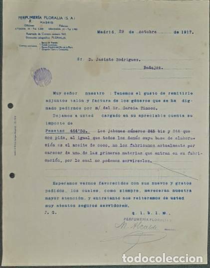 Lettere commerciali: Carta comercial. Perfumer&iacute;a Floralia S.A. Madrid. Espa&ntilde;a 1917