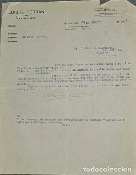 Lettere commerciali: Carta comercial. Luis G. Ferr&aacute;n. Barcelona. Espa&ntilde;a 1914