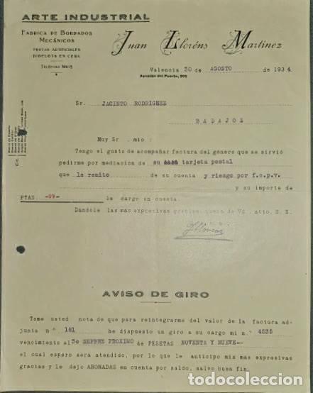 Lettere commerciali: Carta comercial. Juan Llorens Mart&iacute;nez. Arte Industrial. Valencia. Espa&ntilde;a 1934