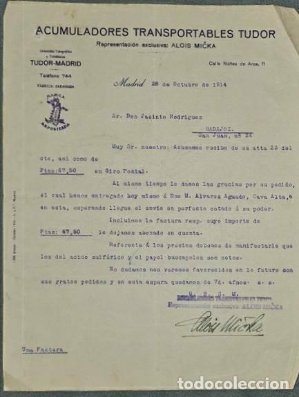 Lettere commerciali: Carta comercial. Acumuladores Transportables Tudor. Madrid 1914