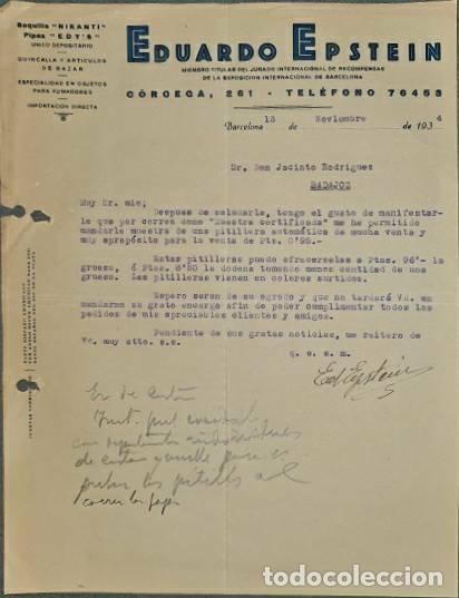 Lettere commerciali: Carta comercial. Eduardo Epstein. Quincalla y art&iacute;culos de bazar. Barcelona. Espa&ntilde;a 1934