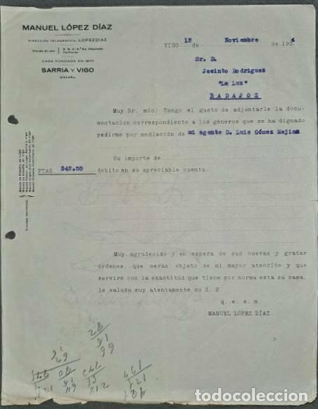 Lettere commerciali: Carta comercial. Manuel L&oacute;pez D&iacute;az. Vigo. Espa&ntilde;a 1934