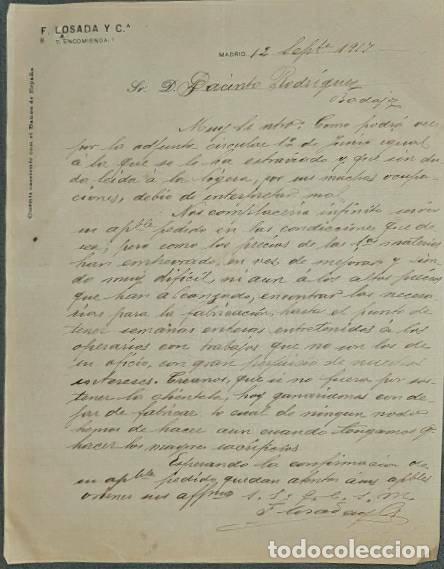 Lettere commerciali: Carta comercial. F. Losada y C&ordf;. F&aacute;brica de juguetes y art&iacute;culos carnaval. Madrid. Espa&ntilde;a 1917