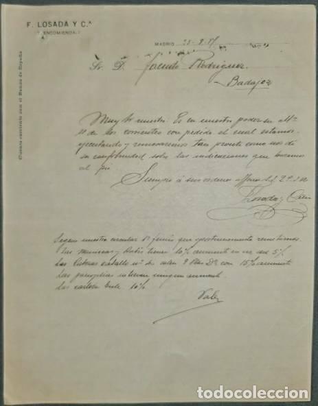 Lettere commerciali: Carta comercial. F. Losada y C&ordf;. F&aacute;brica de juguetes y art&iacute;culos carnaval. Madrid. Espa&ntilde;a 1917
