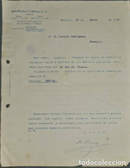 Commercial Letters: Carta comercial. Perfumer&iacute;a Floralia S.A. Madrid. Espa&ntilde;a 1917