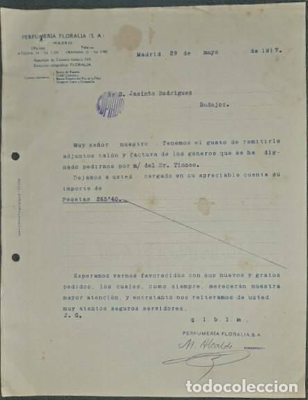 Commercial Letters: Carta comercial. Perfumer&iacute;a Floralia S.A. Madrid. Espa&ntilde;a 1917