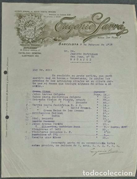 Commercial Letters: Carta comercial. Eugenio Sarr&aacute;. Perfumer&iacute;a La Florida. Barcelona. Espa&ntilde;a 1918