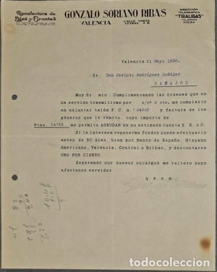 Commercial Letters: Carta comercial. Gonzalo Soriano Ribas. Manufactura de ligas y tirantes. Valencia. Espa&ntilde;a 1930
