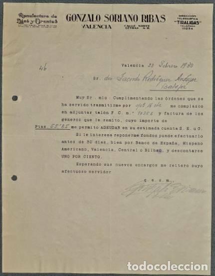 Commercial Letters: Carta comercial. Gonzalo Soriano Ribas. Manufactura de ligas y tirantes. Valencia. Espa&ntilde;a 1930