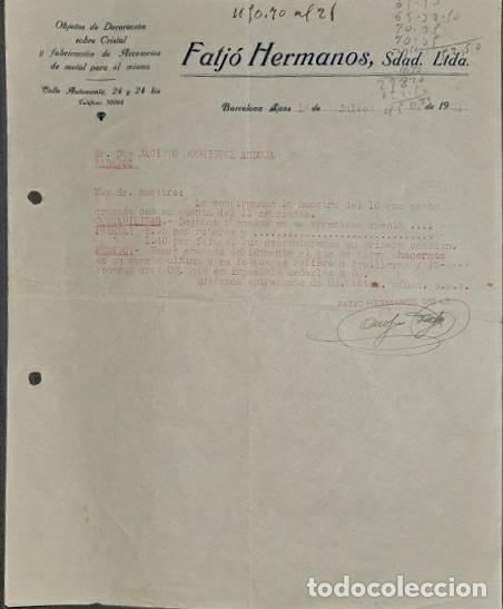 Commercial Letters: Carta comercial. Fatj&oacute; Hermanos, S.L. Objetos decoraci&oacute;n sobre cristal. Barcelona. Espa&ntilde;a 1931
