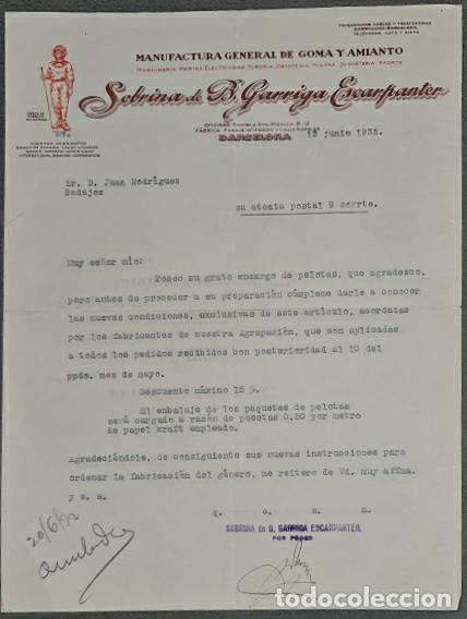 Commercial Letters: Carta comercial. Sobrina de B. Garriga Escarpanter. Manufactura de goma y amianto. Barcelona 1932