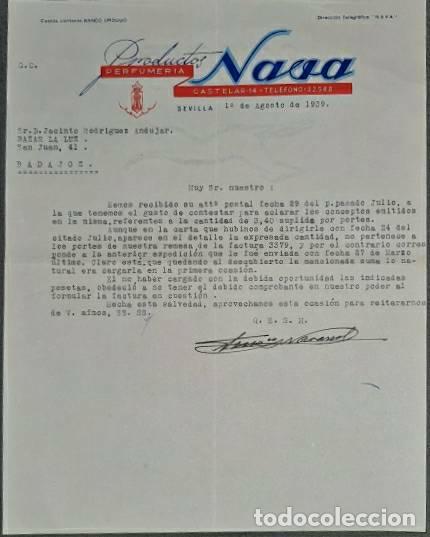 Commercial Letters: Carta comercial. Productos Nava. Perfumer&iacute;a. Sevilla. Espa&ntilde;a 1939