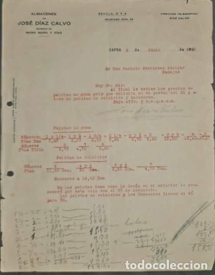 Commercial Letters: Carta comercial. Jos&eacute; D&iacute;az Calvo.Sucesor de Muro Muro y D&iacute;az. Almacenes. Zafra. Espa&ntilde;a 1923