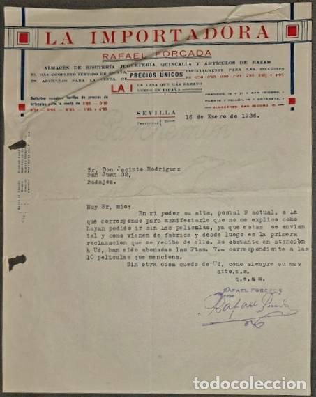 Commercial Letters: Carta comercial. Rafael Forcada. La Importadora. Almac&eacute;n de bisuter&iacute;a. Sevilla. Espa&ntilde;a 1936