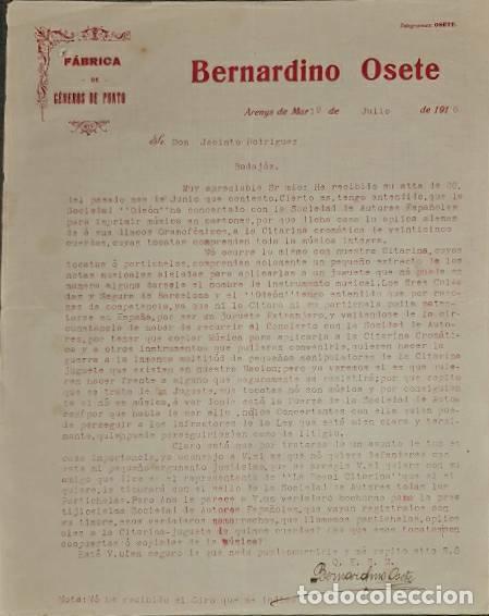 Commercial Letters: Carta comercial. Bernardino Osete. F&aacute;brica de g&eacute;neros de punto. Arenys de Mar 1916
