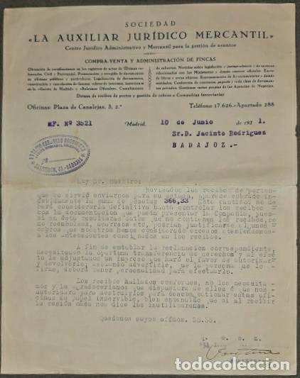 Commercial Letters: Carta comercial. Sociedad La Auxiliar Jur&iacute;dico Mercantil. Madrid. Espa&ntilde;a 1931