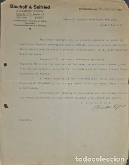 Commercial Letters: Carta comercial. Bischoff & Seifried. Bijouterie-Fabrik. Pforzheim. Alemania 1924