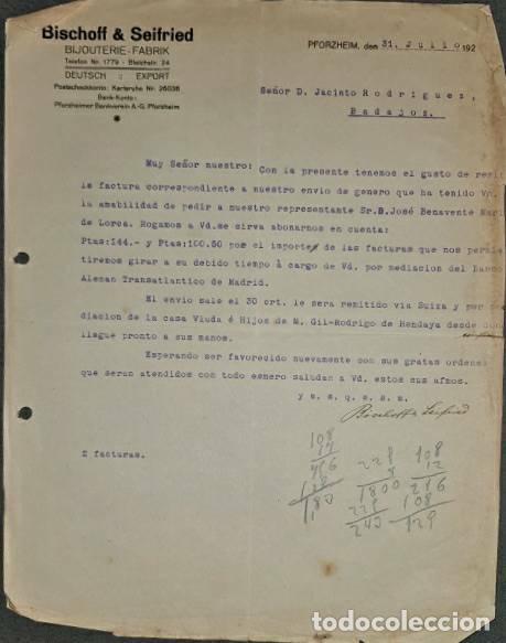 Commercial Letters: Carta comercial. Bischoff & Seifried. Bijouterie-Fabrik. Pforzheim. Alemania 1924
