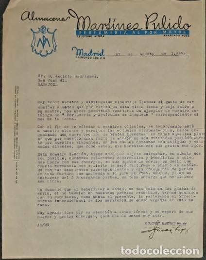Commercial Letters: Carta comercial. Almacenes Mart&iacute;nez Pulido. Perfumer&iacute;a al por mayor. Madrid. Espa&ntilde;a 1945