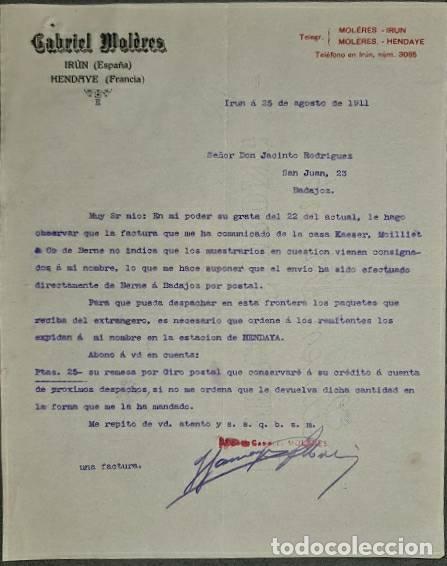 Commercial Letters: Carta comercial. Gabriel Mol&eacute;res. Aduana y Transportes. Ir&uacute;n. Espa&ntilde;a 1911
