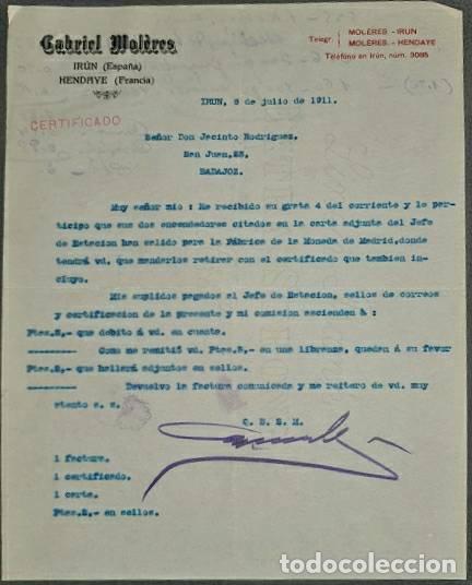 Commercial Letters: Carta comercial. Gabriel Mol&eacute;res. Aduana y Transportes. Ir&uacute;n. Espa&ntilde;a 1911