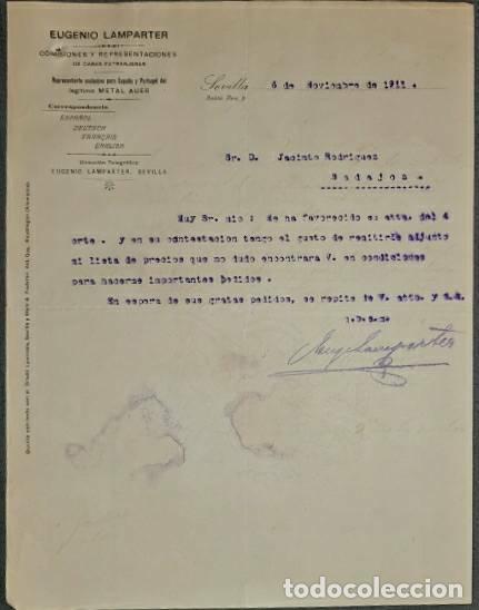 Commercial Letters: Carta comercial. Eugenio Lamparter. Comisiones y Representaciones. Sevilla. Espa&ntilde;a 1911