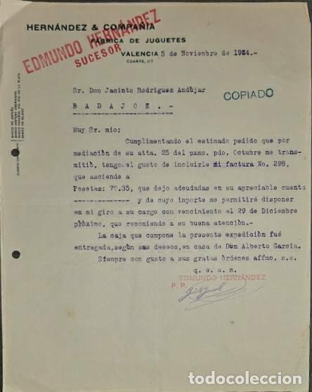 Commercial Letters: Carta comercial. Edmundo Hern&aacute;ndez sucesor de Hern&aacute;ndez & C&iacute;a. F&aacute;brica juguetes. Valencia 1924