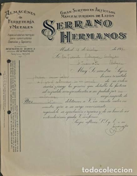 Commercial Letters: Carta comercial. Serrano Hermanos. Almacenes de Ferreter&iacute;a y Metales. Madrid 1930